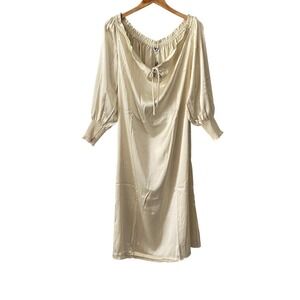 WeWoreWhat Off Shoulder Silky Maxi Dress Ecru Satin Charmeuse Romantic Medium